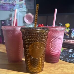 Starbucks Brown and Pink Textured Tumblers with Straws